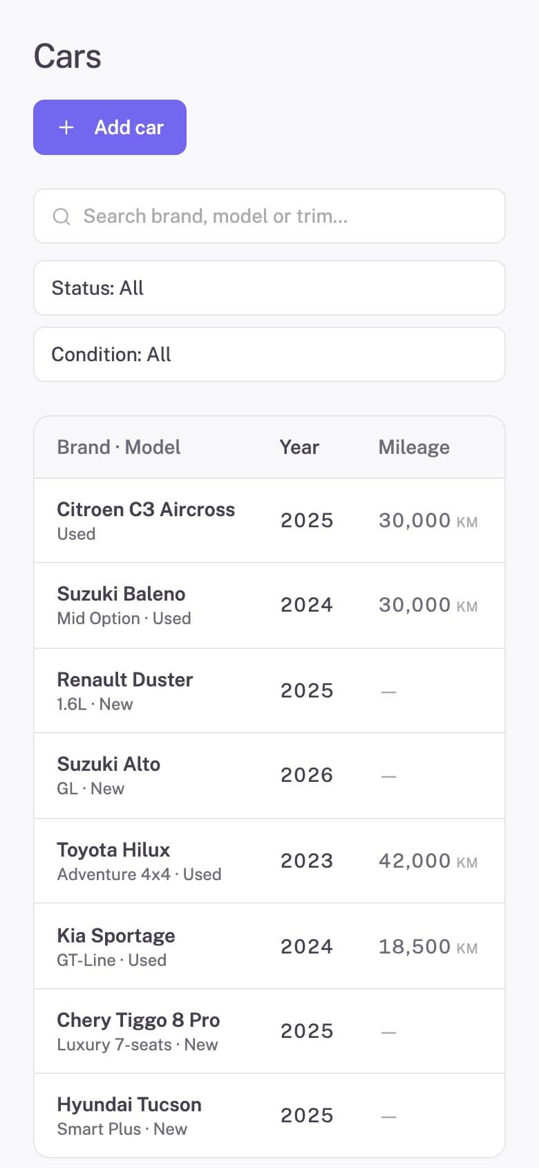 Repluno console on mobile: Inventory