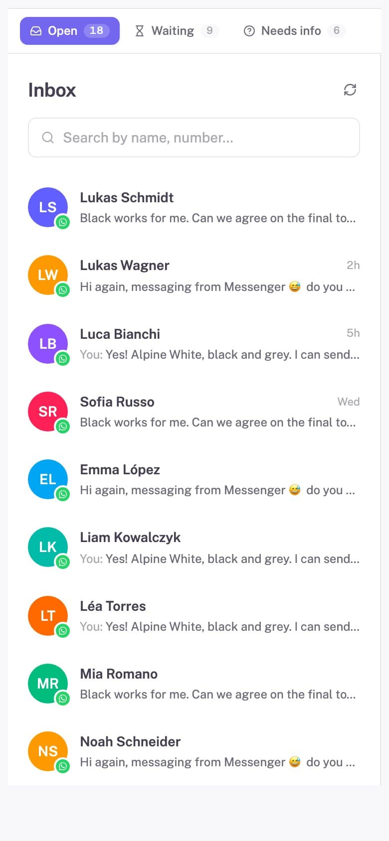 Repluno console on mobile: Unified inbox