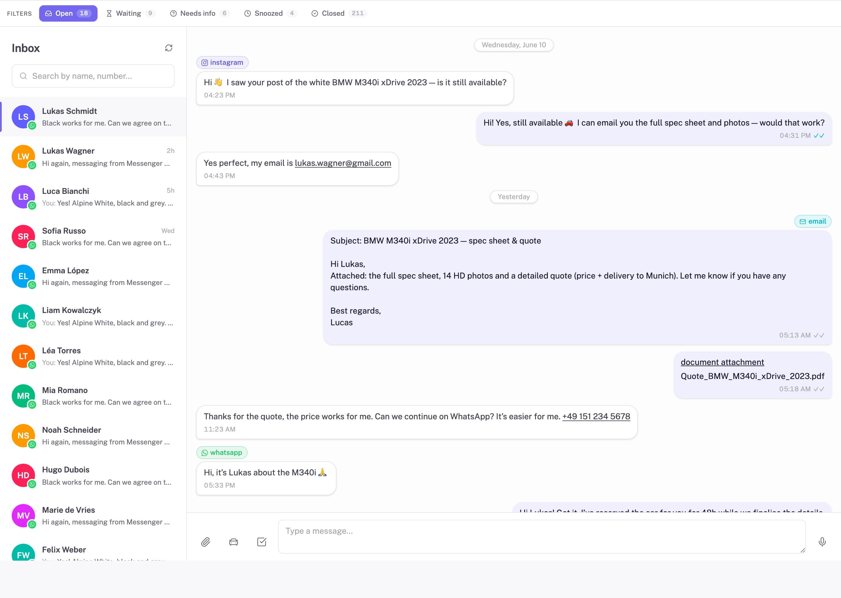Repluno console: Unified inbox